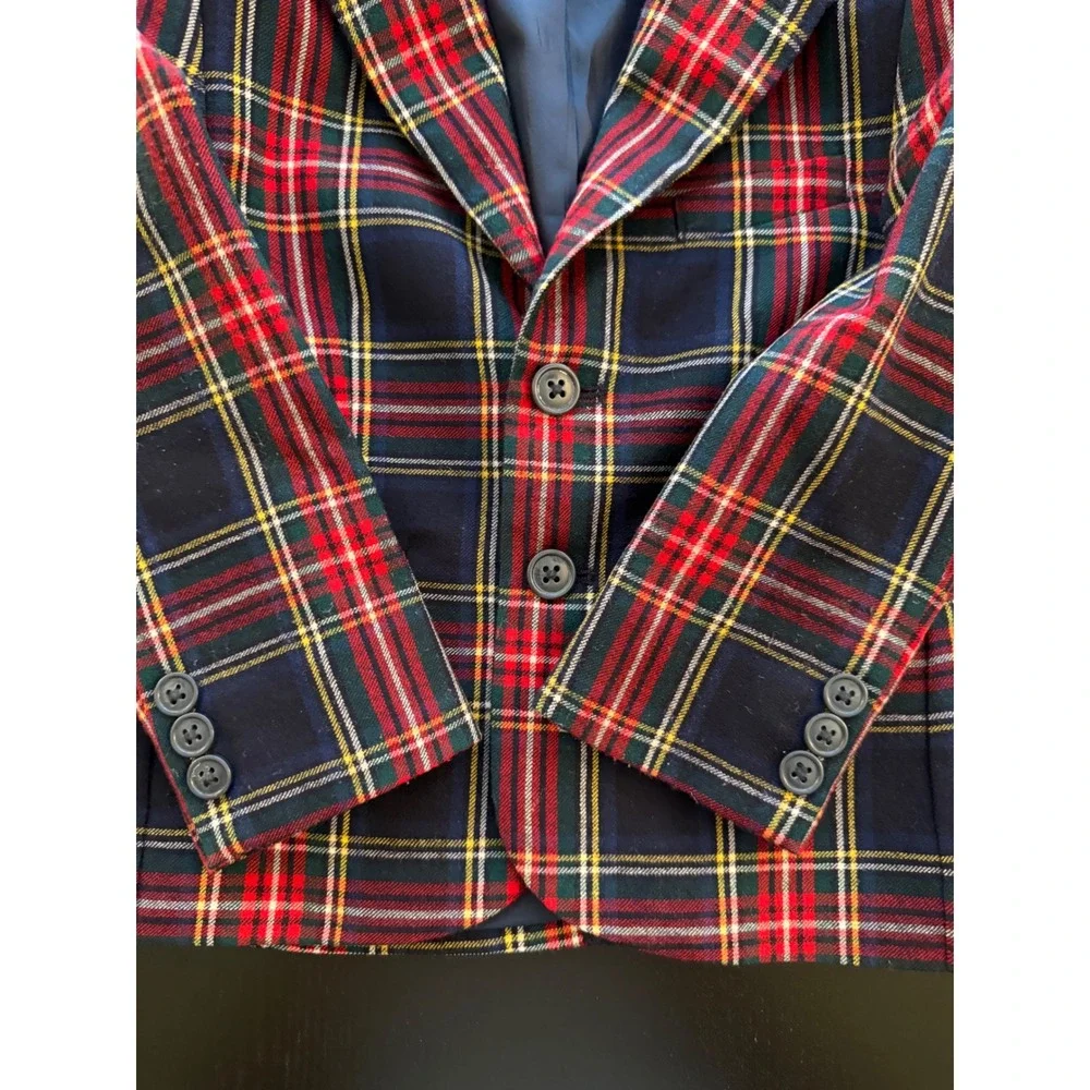 Janie and Jack Toddler Tartan Blazer Boys Size 3 Navy Plaid Two-Button Jacket - Picture 7 of 10